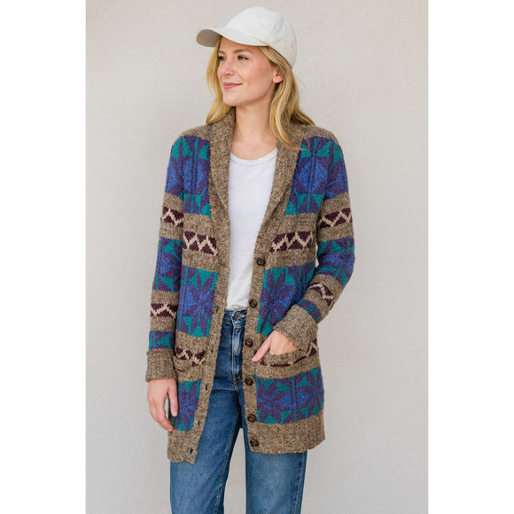 Forever 21 Chunky Grandpa Cardigan Sweater Size L Fair Isle Nordic Shawl Neck - Picture 1 of 13